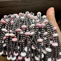 15 Inch Pink Conch Saucer Necklace and Sterling Silver Beads