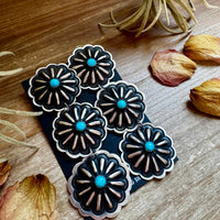 Triple Concho Dangle Earrings with Kingman Turquoise – Sterling Silver, Post Top