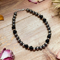 Black Onyx & Sterling Silver Pearl Choker – 14”