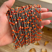 Antique Silver Seed Bead & Dyed Red Coral Choker – 14”