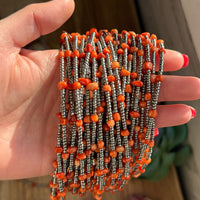Antique Silver Seed Bead & Dyed Red Coral Choker – 14”