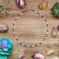 Pink Conch Heishi & 3mm Sterling Silver Pearl Necklace 20 inch