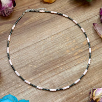 Pink Conch Heishi & 3mm Sterling Silver Pearl Necklace 20 inch