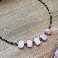 Pink Opal & 3mm Sterling Silver Pearl Necklace