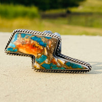 P Yazzie Spiny Turquoise Lightning Bolt Ring