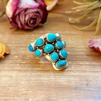 Kingman Turquoise Longhorn Sterling Silver Ring – Adjustable (Fits 8+)