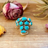 Kingman Turquoise Longhorn Sterling Silver Ring – Adjustable (Fits 8+)