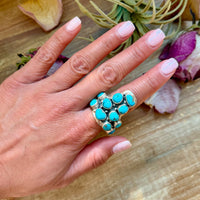 Kingman Turquoise Longhorn Sterling Silver Ring – Adjustable (Fits 8+)