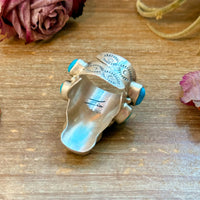 Kingman Turquoise Longhorn Sterling Silver Ring – Adjustable (Fits 8+)