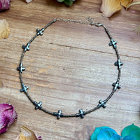 15” Cross Necklace – Glass Seed Beads with Silver Plated Cross