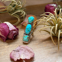 3-Stone Sonoran Turquoise Sterling Silver Ring – Adjustable