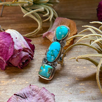 3-Stone Sonoran Turquoise Sterling Silver Ring – Adjustable
