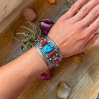 Coral & Turquoise Sterling Silver Cuff Bracelet – Stamped Errick
