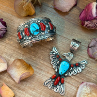 Coral & Turquoise Sterling Silver Cuff Bracelet – Stamped Errick