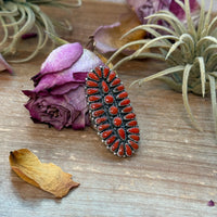Red Coral Cluster Sterling Silver Ring – Size 9