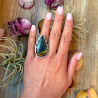 Black Jack Turquoise Sterling Silver Ring – Teardrop – Adjustable