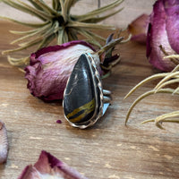 Black Jack Turquoise Sterling Silver Ring – Teardrop – Adjustable