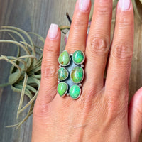 Green Turquoise Sterling Silver Cluster Ring – Size 6