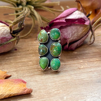 Green Turquoise Sterling Silver Cluster Ring – Size 6