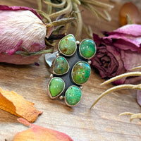 Green Turquoise Sterling Silver Cluster Ring – Size 6