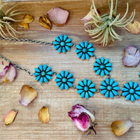 Sterling Silver Kingman Turquoise Flower Lariat Necklace – 25 Inch + 5½ Inch Drop – Native Made by A. Spencer – USA Made