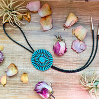 Kingman Turquoise Sterling Silver Bolo Tie – Navajo Handmade by Jesse Williams