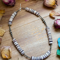 19.5” Wampum Shell Necklace – 3–8mm Sterling Silver Pearls