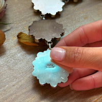 Sterling Silver Kingman Turquoise Flower Lariat Necklace – 25 Inch + 5½ Inch Drop – Native Made by A. Spencer – USA Made