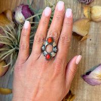 Red Coral Sterling Silver Ring – Size 10 – Native Made by Chimney Butte