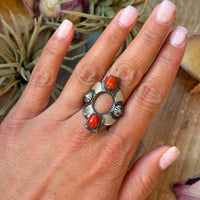 Red Coral Sterling Silver Ring – Size 10 – Native Made by Chimney Butte