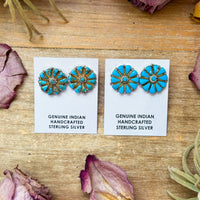 Sterling Silver Magnetite Turquoise Cluster Stud Earrings – Handmade in USA