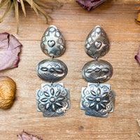 Sterling Silver Concho Dangle Earrings – Native Made by Rita Lee (Navajo Artist)
