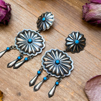 Sterling Silver Kingman Turquoise Dangle Earrings – Native Made by Cordelo Chee
