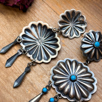 Sterling Silver Kingman Turquoise Dangle Earrings – Native Made by Cordelo Chee