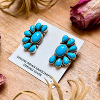 Sterling Silver Kingman Turquoise Half Cluster Earrings – Native Made by E. Richards (Navajo Artist)