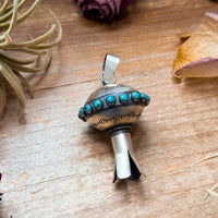 Sterling Silver Blossom Pendant with Kingman Turquoise – Native Made by M.S.