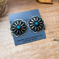 Sterling Silver Concho Earrings with Kingman Turquoise