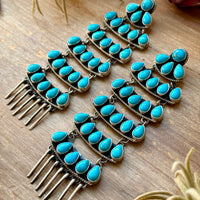 Sterling Silver Kingman Turquoise Dangle Earrings – 5 Inch Statement Design – Native Made by Geraldine James – Navajo Handmade