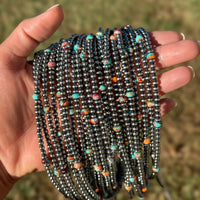 Mohave & Sterling Silver Beaded Necklace – 4 mm Sterling + 6 mm Mohave