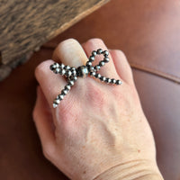 Sterling Pearl Bow Stretchy Ring