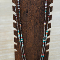 Graduated Sterling Silver Pearl Strand with Multi Colored Stones