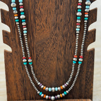Graduated Sterling Silver Pearl Strand with Multi Colored Stones