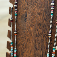 Graduated Sterling Silver Pearl Strand with Multi Colored Stones