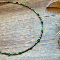 Green Turquoise Glass Seed Bead Necklace – 14 Inch