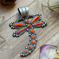 Sterling Silver Orange Spiny Oyster Dragonfly Pendant – Fits Up to 15 mm Beads – Artist Shay Pfeiffer