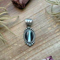 Sterling Silver Black Micarta & Lab Opal Inlay Pendant – Handmade by Artist Shay Pfeiffer