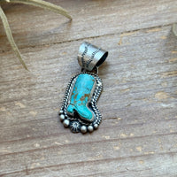 Sterling Silver Kingman Turquoise Cowboy Boot Pendant – Handmade by Artist Shay Pfeiffer