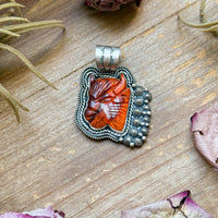 Sterling Silver Autumn Spiny Oyster Buffalo Pendant – Handmade by Artist Shay Pfeiffer