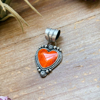 Sterling Silver Orange Spiny Oyster Heart Pendant – Handmade by Artist Shay Pfeiffer