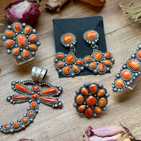 Sterling Silver Orange Spiny Oyster Mosaic Cluster Ring Size 7.5, Artist Shay Pfeiffer